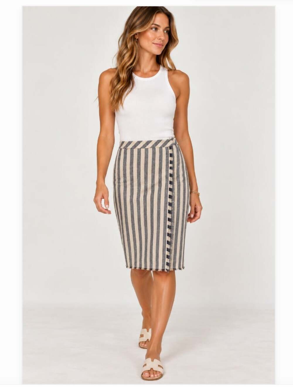Banana Republic Skirt Womens 10 Blue Stripe Tweed Pencil Knee Length Lined Work